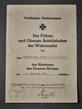 WWII German Provisional Certificate for the Knight's Cross of the Iron Cross