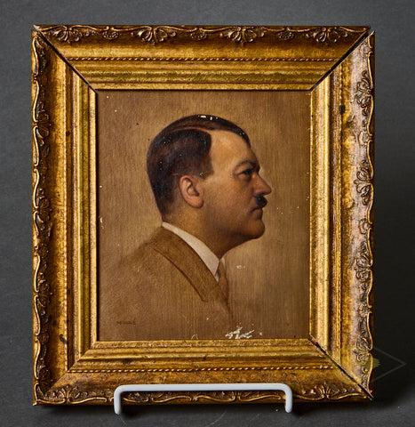 Framed Hand Painted Profile Portrait of Hitler